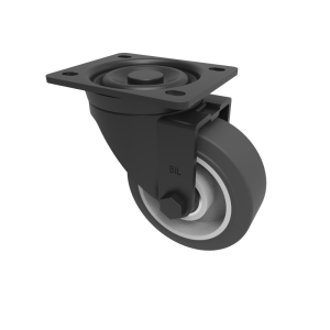 Black Elastic Rubber 65ShoreA Plate Swivel Castor 80mm 180kg Load