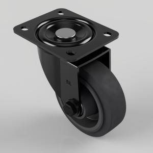 Black Elastic Rubber 65ShoreA Plate Swivel Castor  100mm 200kg Load