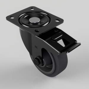 Black Elastic Rubber 65ShoreA Plate Swivel Castor Brake 100mm 200kg Load