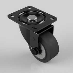 Black Elastic Rubber 65ShoreA Plate Swivel Castor 80mm 180kg Load