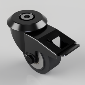 Black Elastic Rubber 65ShoreA Bolthole Swivel Castor Brake 80mm 180kg Load