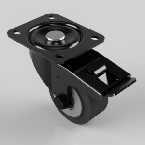 Black Elastic Rubber 65ShoreA Plate Swivel Castor Brake 80mm 180kg Load
