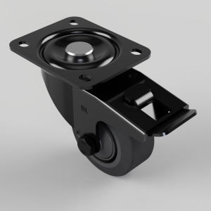Black Elastic Rubber 65ShoreA Plate Swivel Castor Brake 80mm 150kg Load