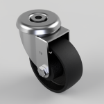 Swivel caster wheel with metal bracket and black rubber wheel