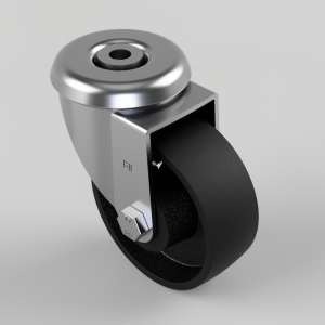 Swivel caster wheel with metal bracket and black rubber wheel