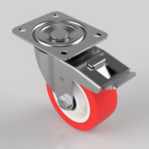 Polyurethane Nylon Plate Swivel Castor Brake 100mm 250kg Load