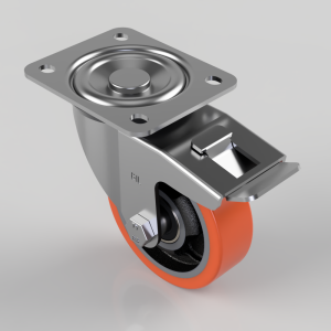 Polyurethane Cast Iron Plate Swivel Castor Brake 100mm 250kg Load