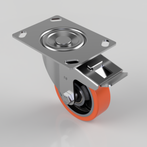 Polyurethane Cast Iron Plate Swivel Castor Brake 100mm 250kg Load