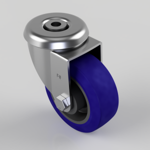 Blue Elastic Rubber 75ShoreA Bolt Hole Swivel Castor 100mm 250kg Load