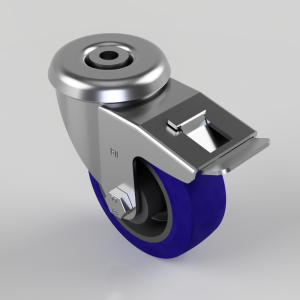 Blue Elastic Rubber 75ShoreA Bolt Hole Swivel Castor Brake 100mm 250kg