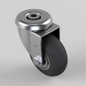 Black Soft Elastic Rubber on Aluminium Bolt Hole Swivel Castor 100mm 150kg Load