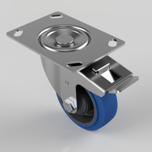 Blue Elastic Rubber 65ShoreA Plate Swivel Castor Brake 100mm 200kg Load