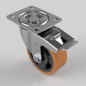 Polyurethane Nylon Plate Swivel Castor Brake 100mm 300kg Load