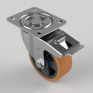 Polyurethane Nylon Plate Swivel Castor Brake 100mm 300kg Load