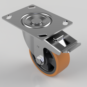 Polyurethane Nylon Plate Swivel Castor Brake 100mm 300kg Load