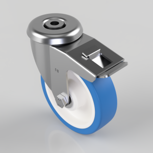Soft Polyurethane Nylon Bolt Hole Swivel Castor Brake 125mm 300kg Load