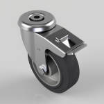 Swivel caster wheel with a metal brake lever on a rectangular mounting plate.