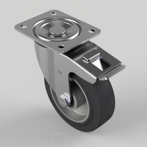 Elastic Rubber on Aluminium Plate Swivel Castor Brake 125mm 250kg Load