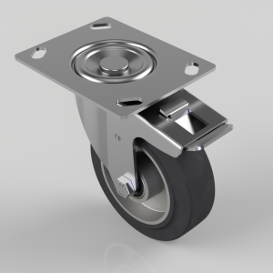 Elastic Rubber on Aluminium Plate Swivel Castor Brake 125mm 250kg Load