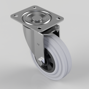 Grey Rubber Polypropylene Plate Swivel Castor 125mm 90kg Load