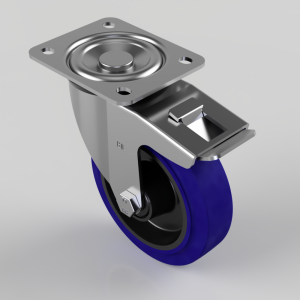 Blue Elastic Rubber 75ShoreA Plate Swivel Castor Brake 125mm 250kg Load