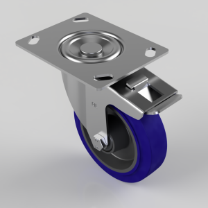 Blue Elastic Rubber 75ShoreA Plate Swivel Castor Brake 125mm 250kg Load