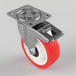 Polyurethane Nylon Plate Swivel Castor Brake 125mm 300kg Load