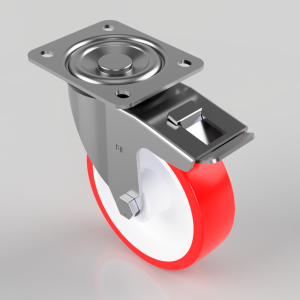 Polyurethane Nylon Plate Swivel Castor Brake 125mm 300kg Load
