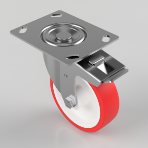 Polyurethane Nylon Plate Swivel Castor Brake 125mm 300kg Load