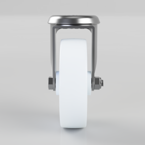 Swivel caster wheel with a white rubber tire and metal mounting bracket, shown head-on against a neutral background.