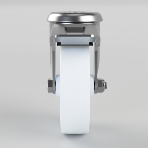 Front view of a metal tape dispenser with a white tape roll loaded for dispensing packing tape