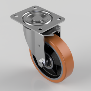 Polyurethane Cast Iron Plate Swivel Castor 125mm 300kg Load