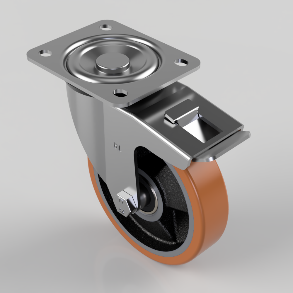 Polyurethane Cast Iron Plate Swivel Castor Brake 125mm 300kg Load | BIL ...
