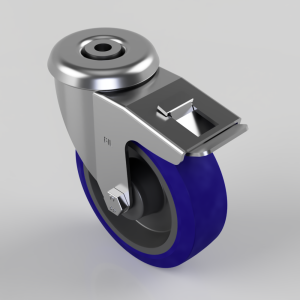 Blue Elastic Rubber 75ShoreA Bolt Hole Swivel Castor Brake 125mm 250kg