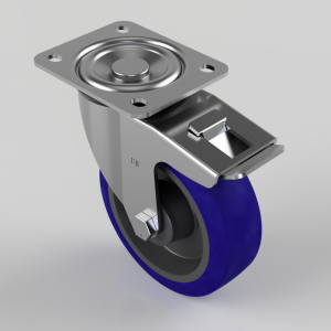 Blue Elastic Rubber 75ShoreA Plate Swivel Castor Brake 125mm 250kg Load