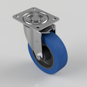 Blue Elastic Rubber 65ShoreA Plate Swivel Castor 125mm 250kg Load