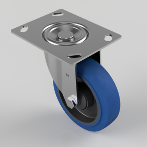 Blue Elastic Rubber 65ShoreA Plate Swivel Castor 125mm 250kg Load