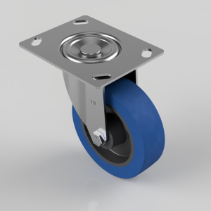 Blue Elastic Rubber 65ShoreA Plate Swivel Castor 125mm 250kg Load