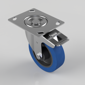 Blue Elastic Rubber 65ShoreA Plate Swivel Castor Brake 125mm 250kg Load