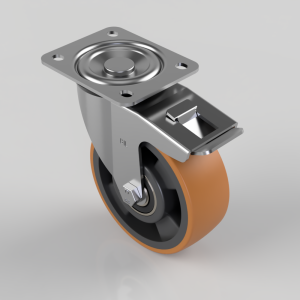 Polyurethane Nylon Plate Swivel Castor Brake 125mm 300kg Load