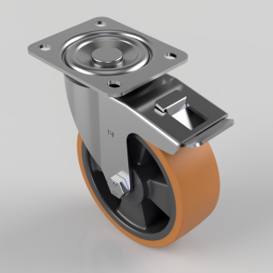 Polyurethane Nylon Plate Swivel Castor Brake 125mm 300kg Load