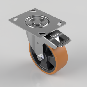 Polyurethane Nylon Plate Swivel Castor Brake 125mm 300kg Load