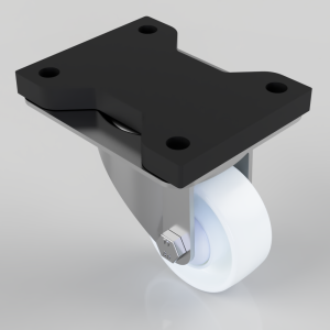 Swivel caster with a black four‑hole mounting plate and white polyurethane wheel