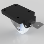 Caster wheel assembly with a black mounting plate and a white wheel, including metal hardware for attachment to furniture or equipment.