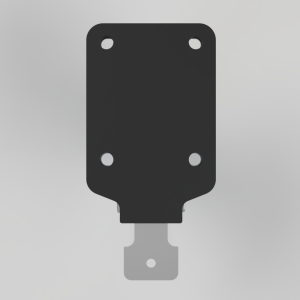 Black rectangular electrical connector block with four circular mounting holes and a silver blade terminal at the bottom.