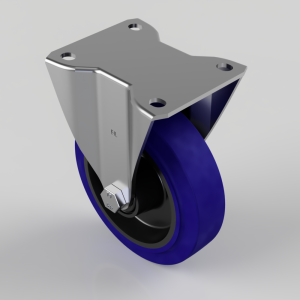 Blue Elastic Rubber 75ShoreA Plate Fixed Castor 125mm 200kg Load