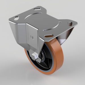 Polyurethane Cast Iron Plate Fixed Castor 125mm 300kg Load