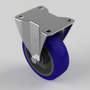 Blue Elastic Rubber 75ShoreA Plate Fixed Castor 125mm 250kg Load