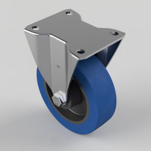 Blue Elastic Rubber 65ShoreA Plate Fixed Castor 125mm 250kg Load