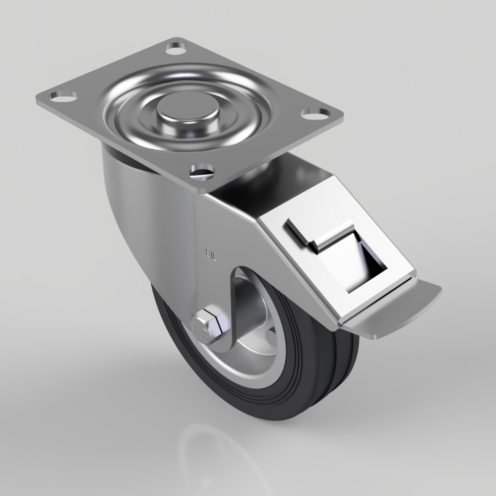 Black Rubber Pressed Steel Plate Swivel Castor Brake 100mm 70kg Load ...